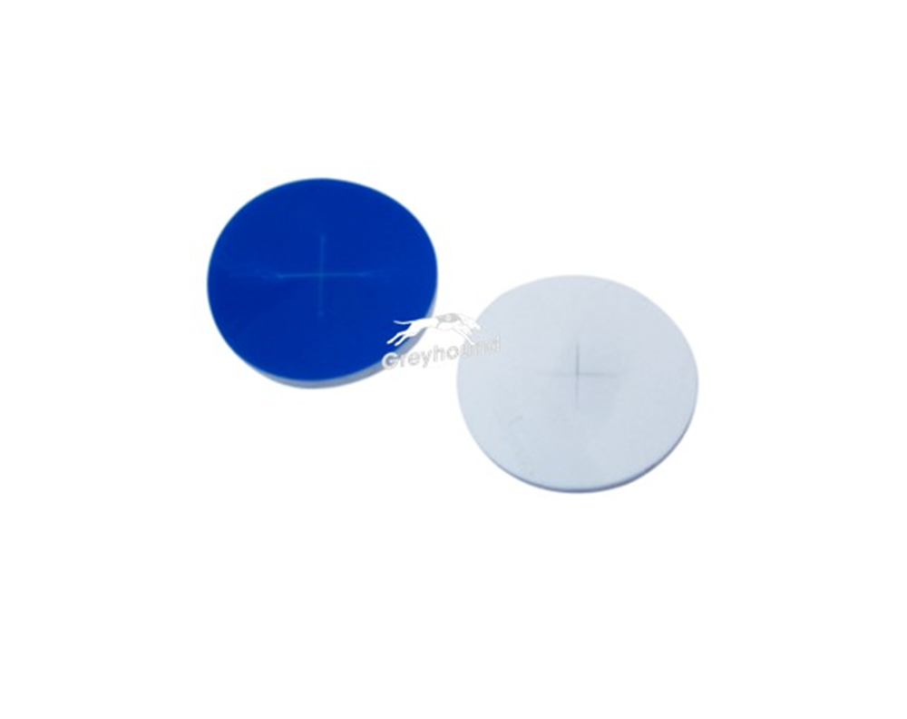 Picture of Blue PTFE /White Silicone Septa, 22mm x 1.5mm, for 24mm Screw Thread Caps, Pre-Slit, (Shore A 55)